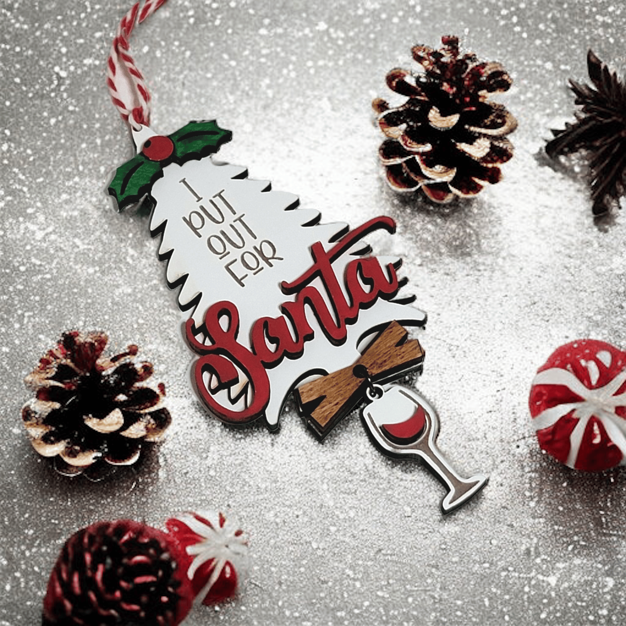 I Put Out for Santa Christmas Ornament with Hanging Glass of Wine