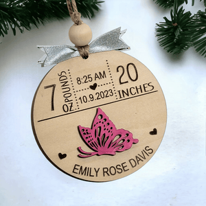 Animal Themed Baby's First Christmas Ornament - Newborn Baby Stats