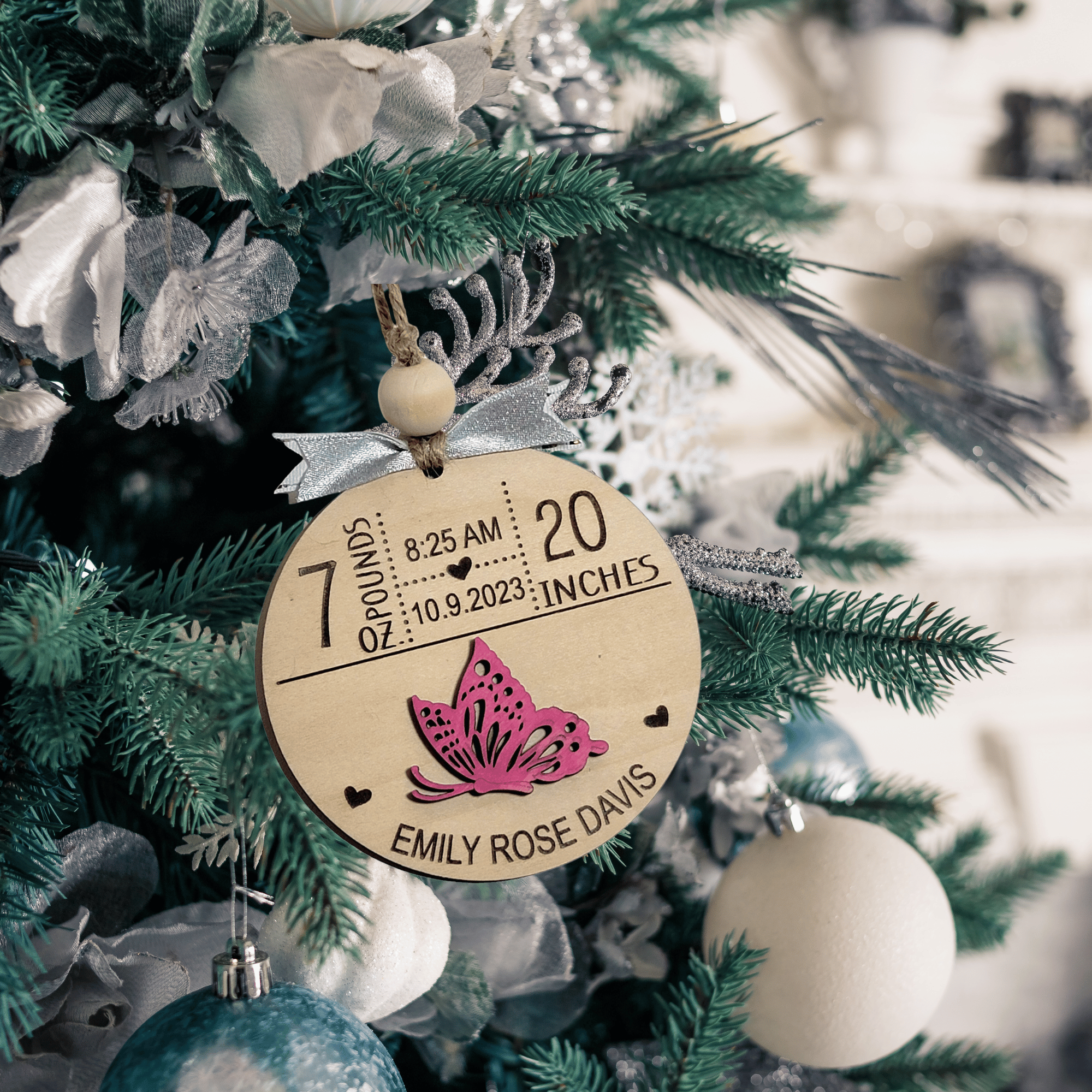Animal Themed Baby's First Christmas Ornament - Newborn Baby Stats