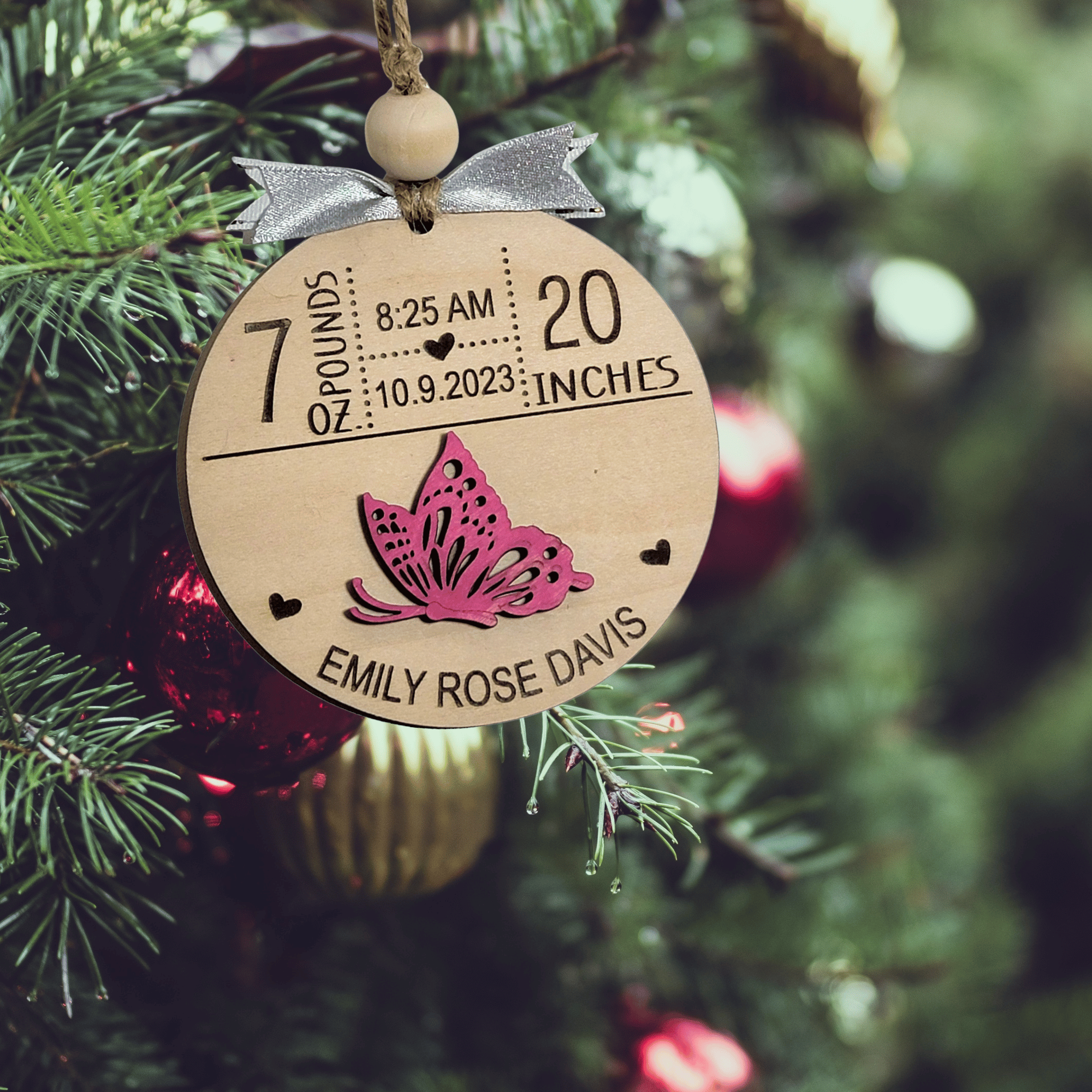 Animal Themed Baby's First Christmas Ornament - Newborn Baby Stats