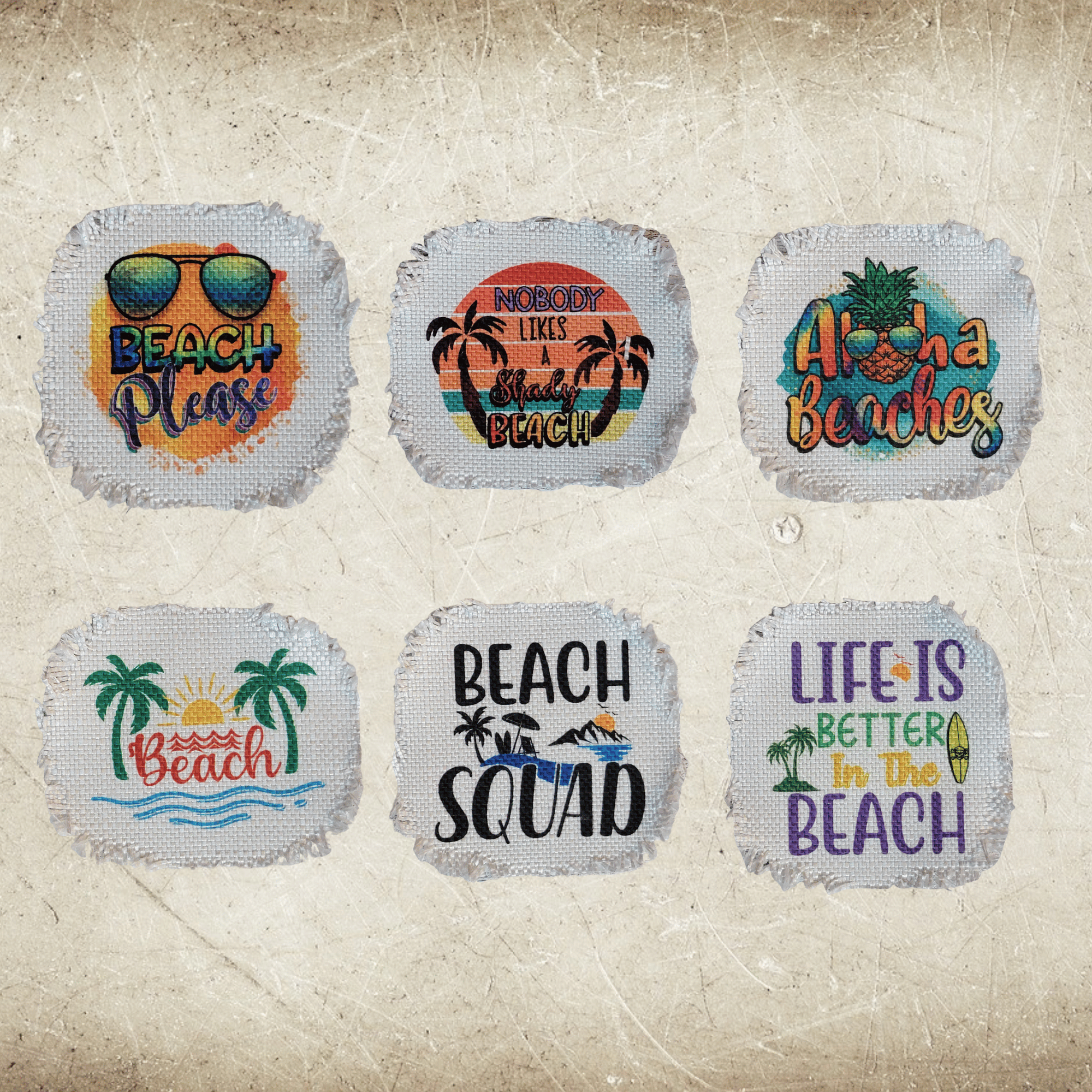 Summer Beach Sublimated Frayed Hat Patches