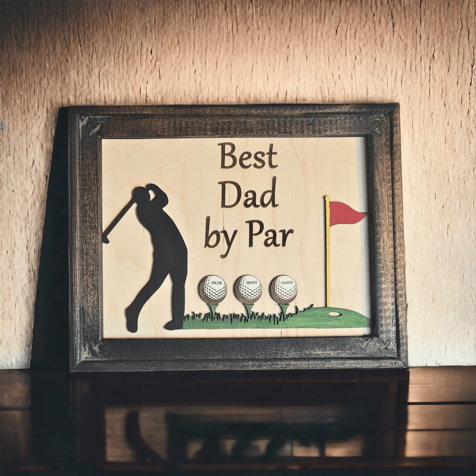 Best Dad By Par Framed Sign - Personalized Gift for Dads and Stepdads