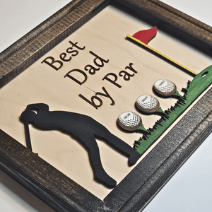 Best Dad By Par Framed Sign - Personalized Gift for Dads and Stepdads