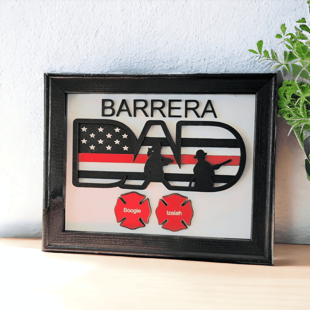 Fireman Dad Red Line American Flag Sign