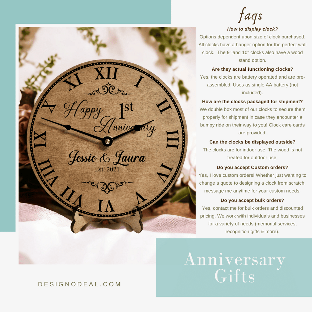 thumbnail image 2 of Personalised Grey Wooden Mantel Clock – 1st Wedding Anniversary Gift, Engraved, Roman Numerals 2 of 5