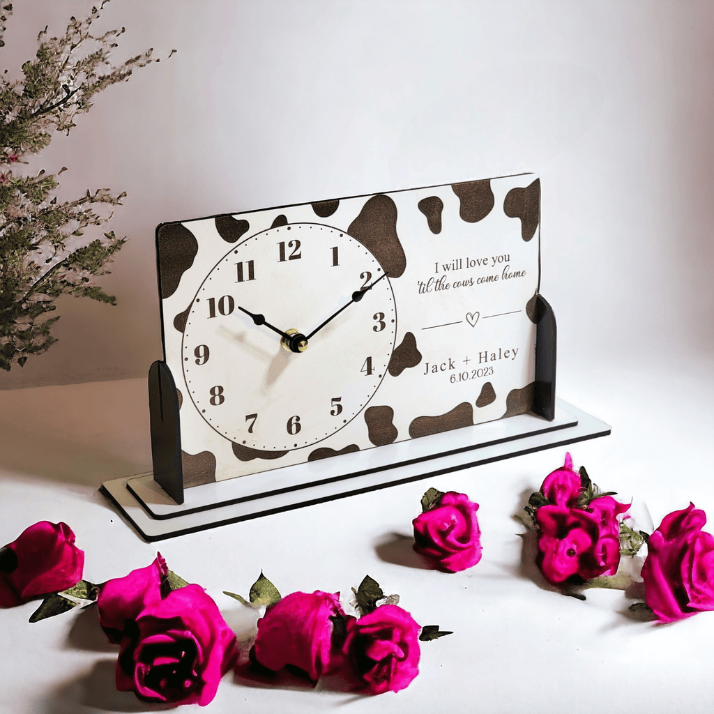 I Will Love You Til the Cows Come Home Cow Print Clock