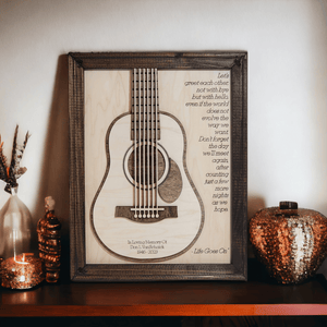 Personalized Guitar Memorial Sign made of layered maple wood