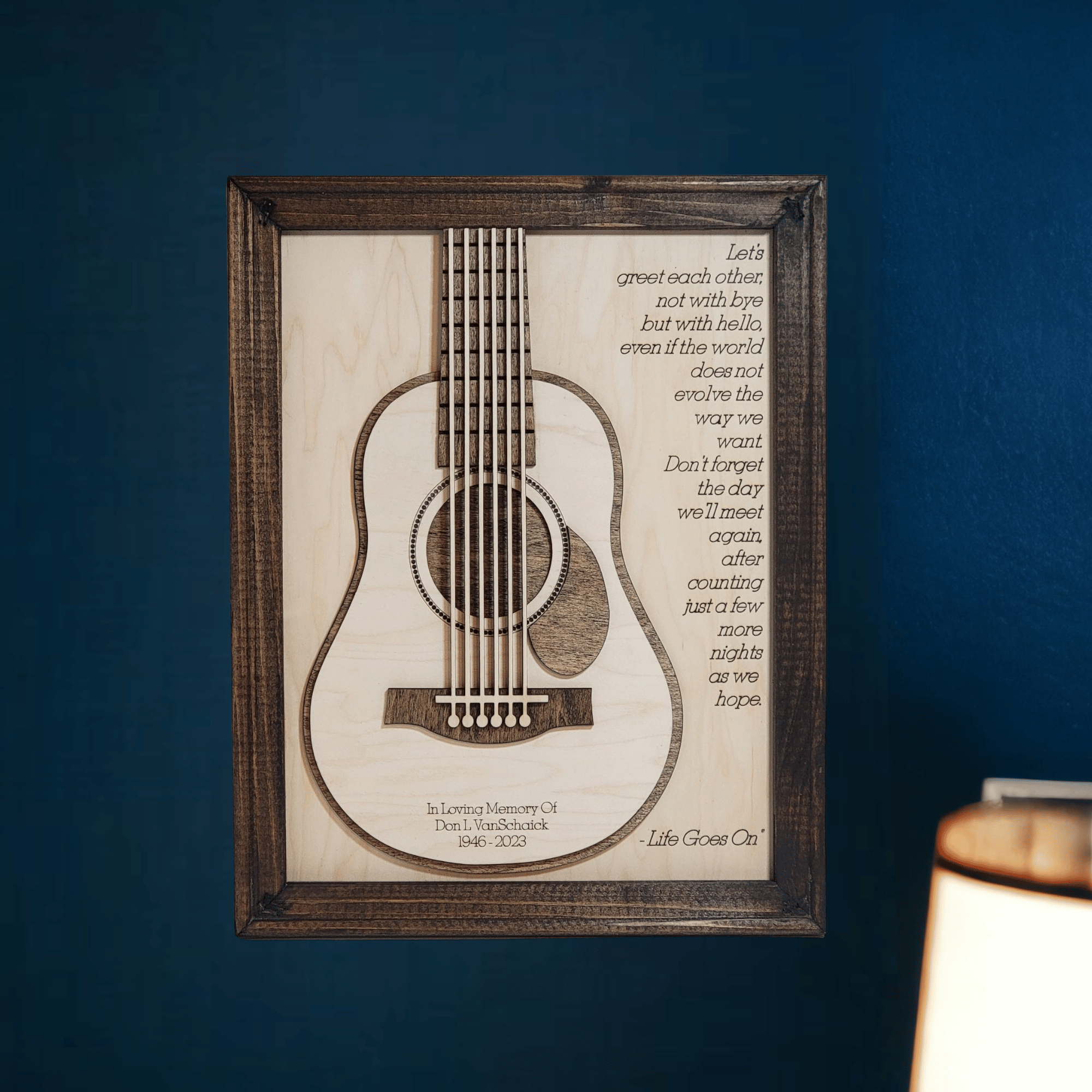 Personalized Guitar Memorial Sign made of layered maple wood