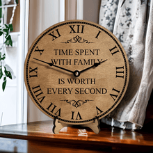 Load image into Gallery viewer, Time spent with family is worth every second home decor wood clock
