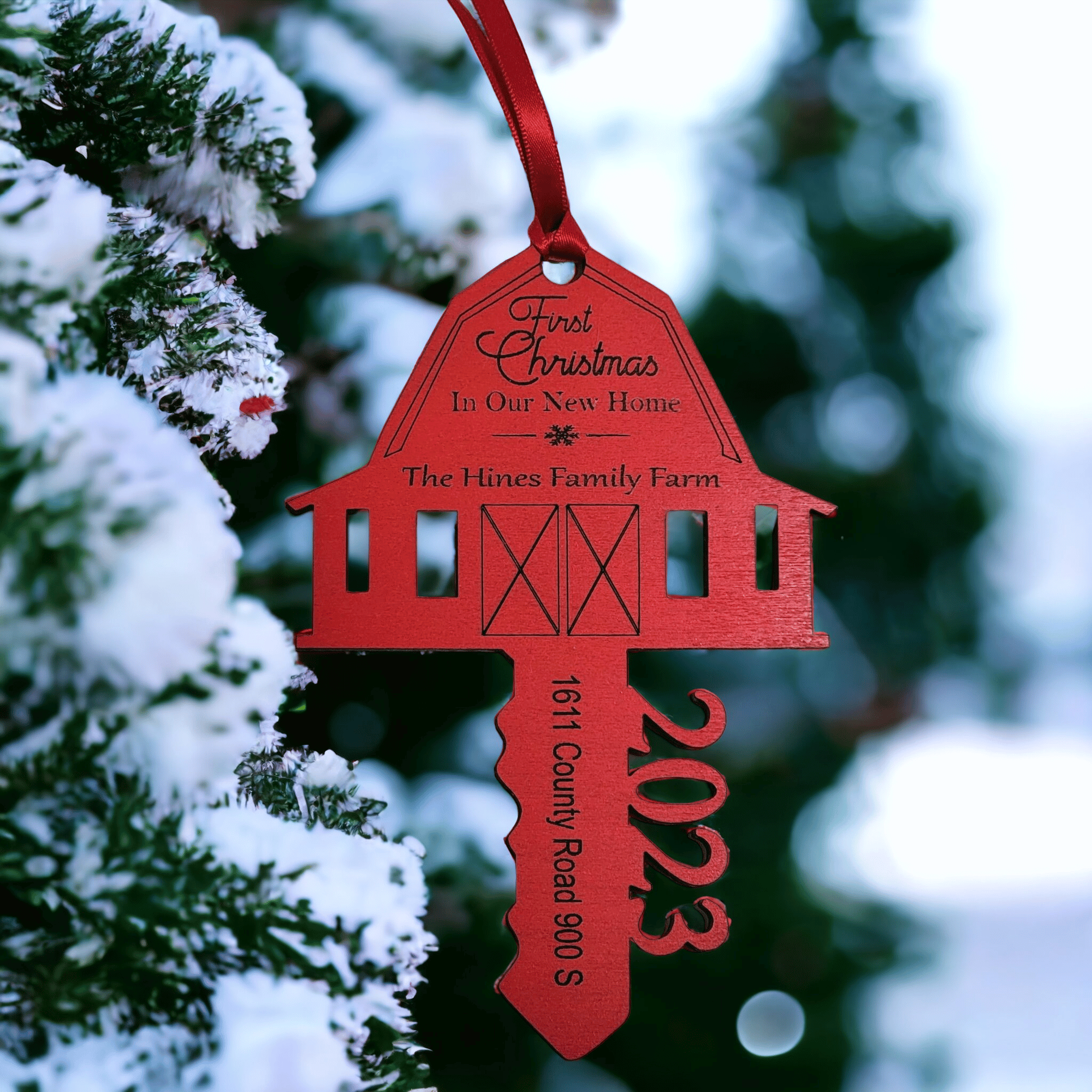 Farmhouse Red Barn New Home Personalized Ornament
