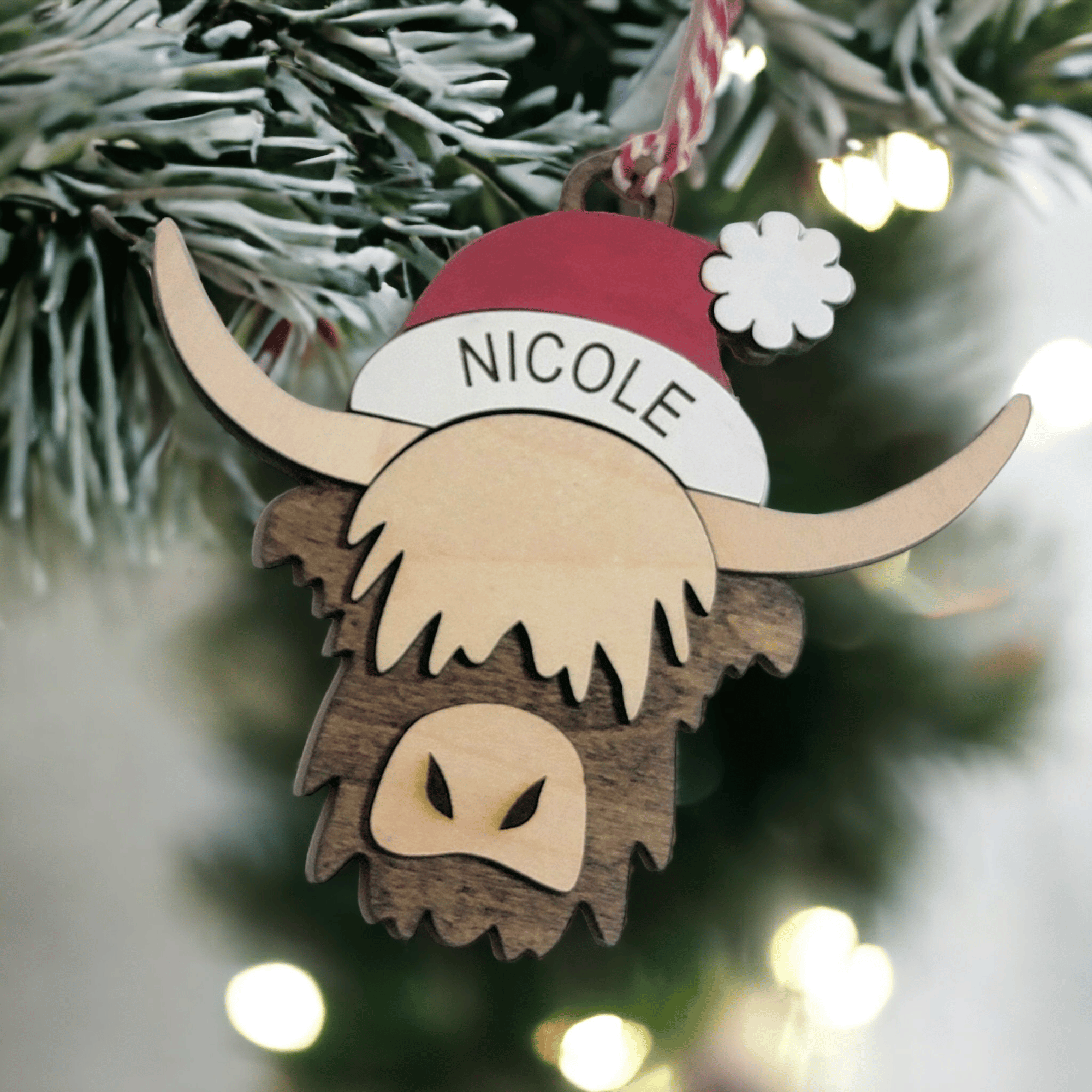 Santa Highland Cow Christmas Ornament - Personalizable