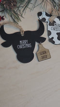 Load and play video in Gallery viewer, Personalized Merry Christmas Cow and Bull with Ear Tags Christmas Ornament
