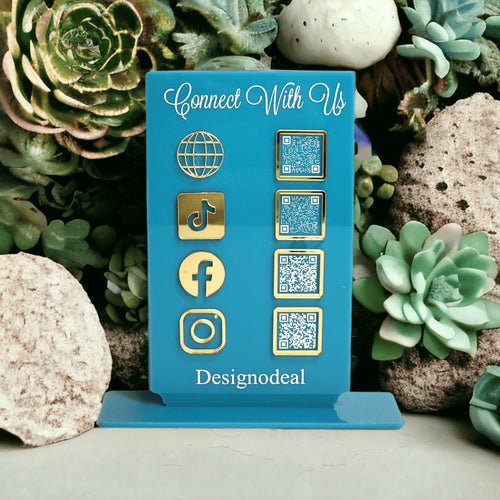 Acrylic Connect With Us Personalized Social Media Sign With Business Name - Vertical Rectangle 6x10 - Designodeal