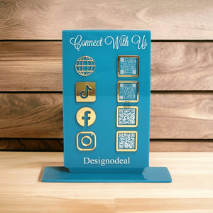 Acrylic Connect With Us Personalized Social Media Sign With Business Name - Vertical Rectangle 6x10 - Designodeal