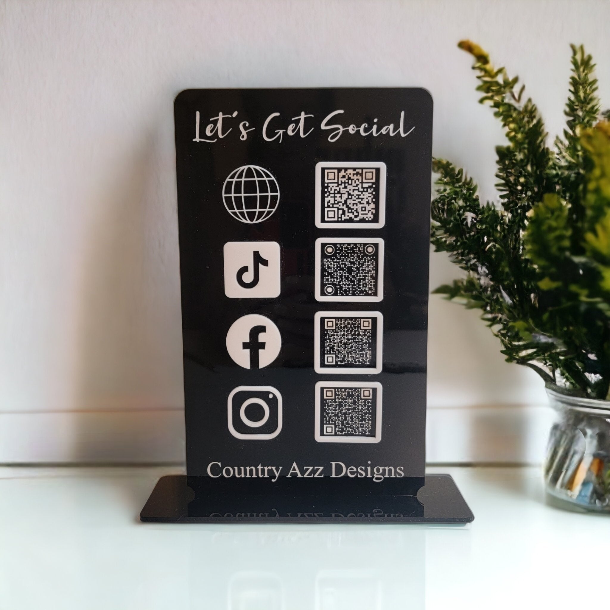 Acrylic Let's Get Social Personalized Social Media Sign With Business Name - Vertical Rectangle 6x10 - Designodeal