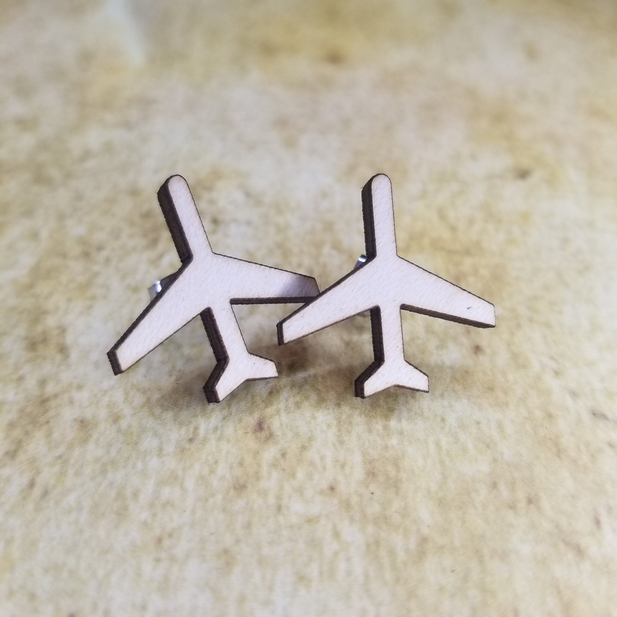 Airplane Maple Wood Stud Earrings - Designodeal