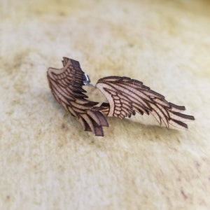 Angel Wings Maple Wood Stud Earrings