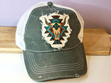 Aztec Bull Skull Sublimated Raggedy Hat Patches ~ 100% Polyester - Designodeal