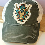 Aztec Bull Skull Sublimated Raggedy Hat Patches ~ 100% Polyester - Designodeal