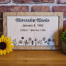 Load image into Gallery viewer, Birth Announcement Baby Stats Wood Sign
