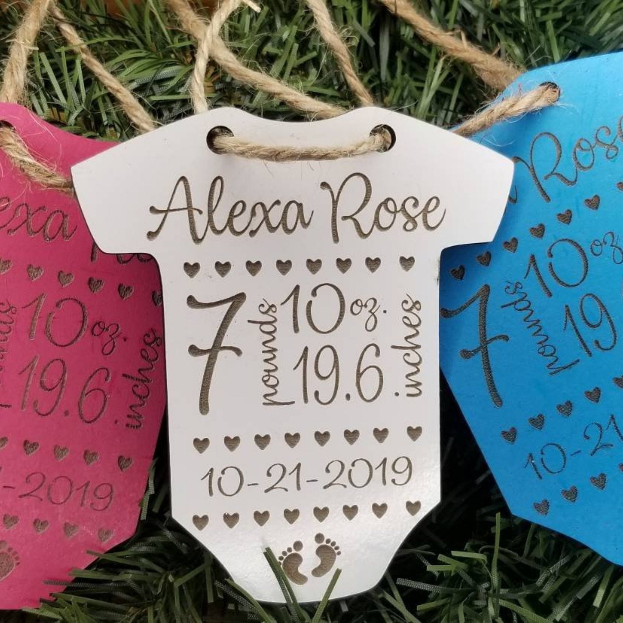 Babys First Christmas Ornament Keepsake with Newborn Stats - Designodeal