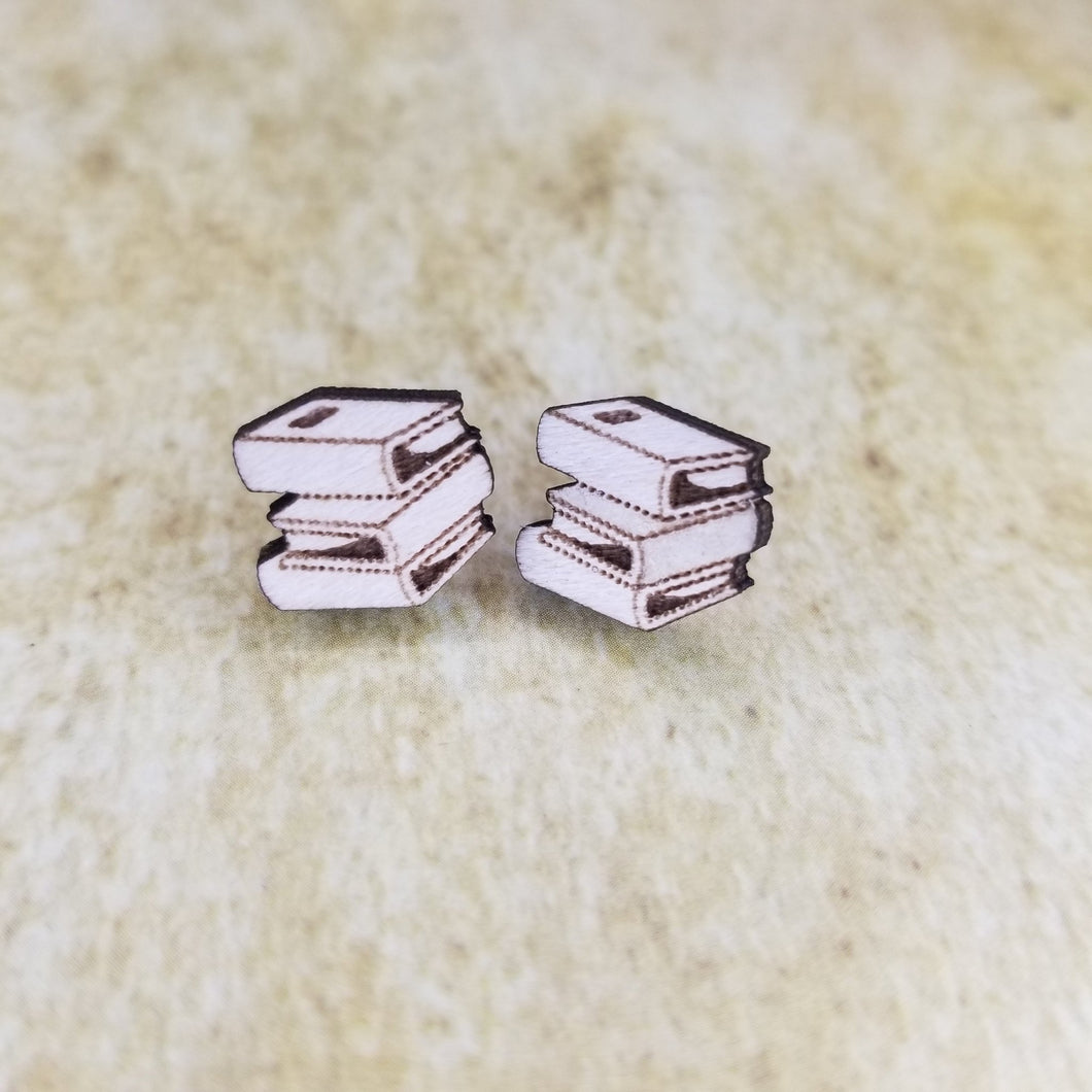 Books Maple Wood Stud Earrings - Designodeal