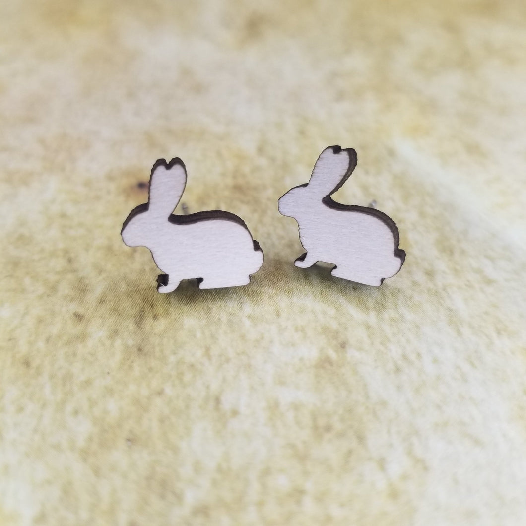 Bunny Rabbit Maple Wood Stud Earrings - Designodeal