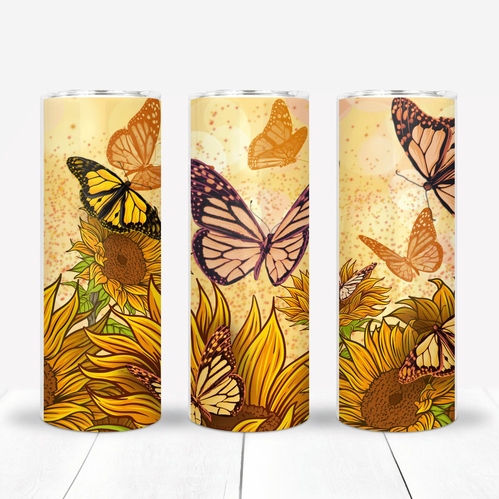 Butterfly and Sunflowers Sublimation Tumbler Straight Skinny - Designodeal