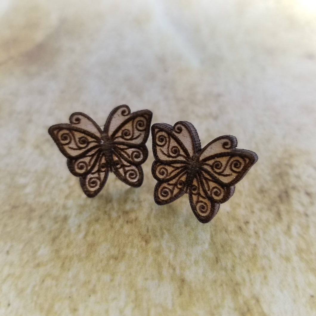 Butterfly Maple Wood Stud Earrings - Designodeal