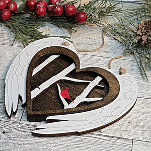 Cardinal Angel Wings Heart Memorial Christmas Ornament - Designodeal