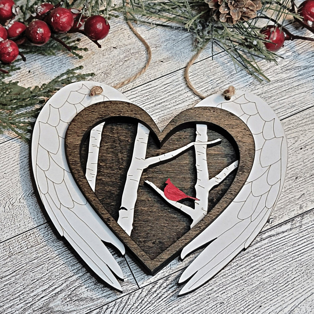 Home & Living :: Home Decor :: Ornaments :: Cardinal Heart Memorial Wood  Christmas Ornament