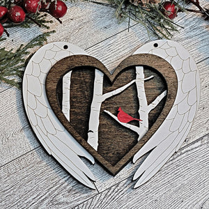 Cardinal Angel Wings Heart Memorial Christmas Ornament - Designodeal