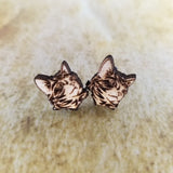 Cat Head Maple Wood Stud Earrings - Designodeal