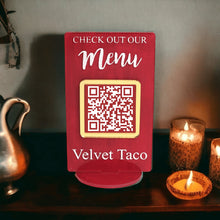Load image into Gallery viewer, Check Out Our Menu Mini Social Media QR Code Acrylic Sign - Designodeal
