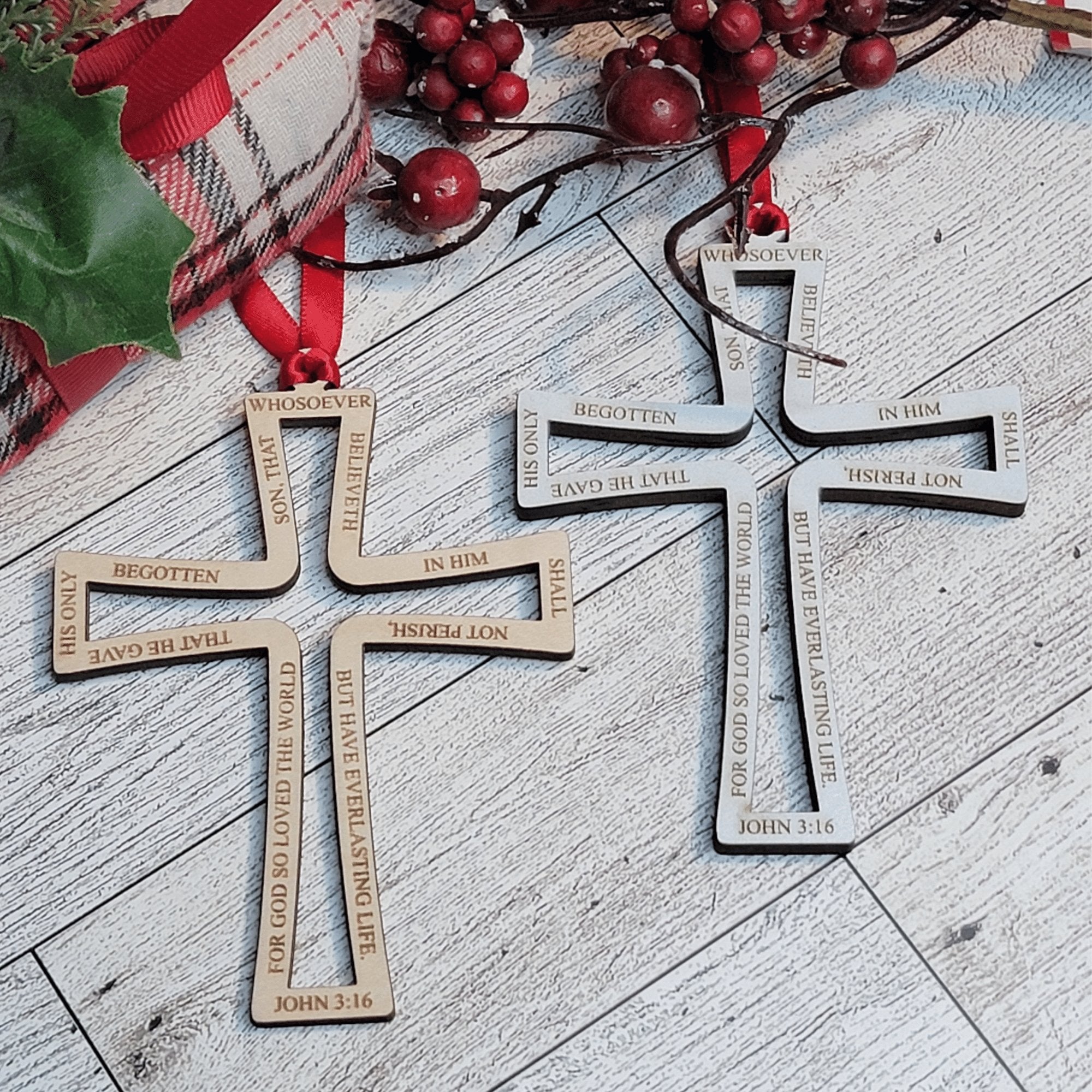 Cross John 3:16 Inscription Christmas Ornament - Designodeal