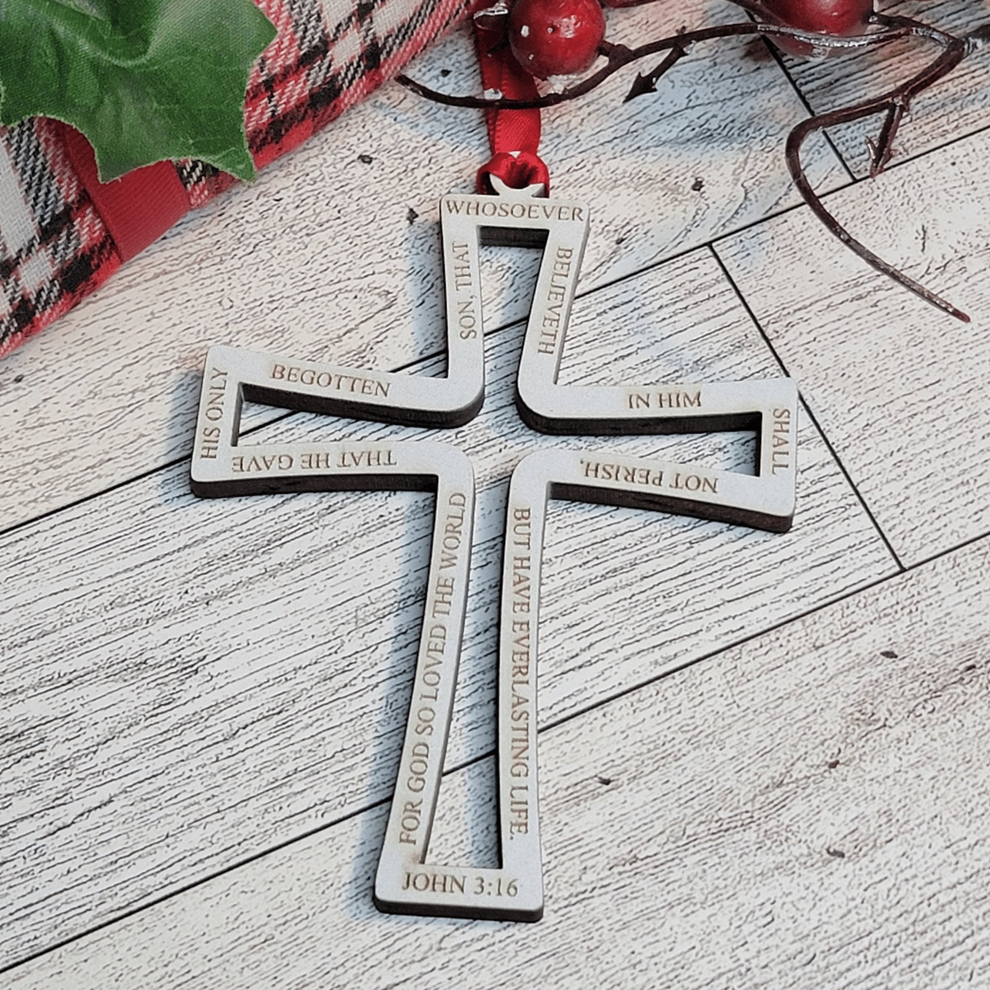 Cross John 3:16 Inscription Christmas Ornament - Designodeal