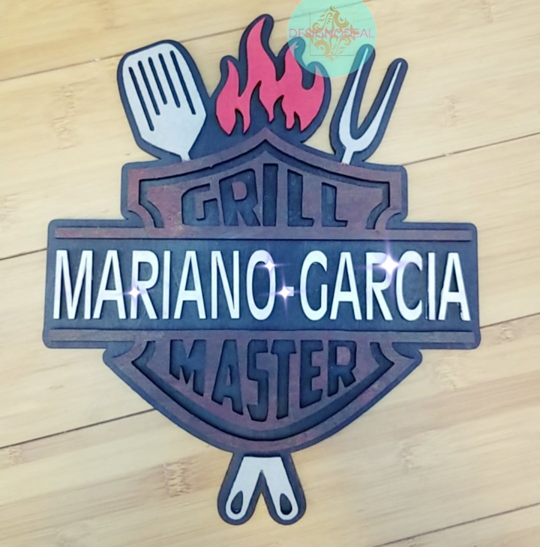 Custom Engraved GRILL MASTER Sign With Backer - Designodeal