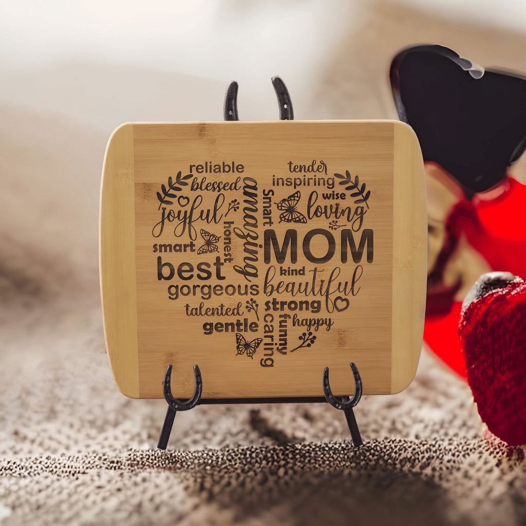 Custom Engraved Heart Mom Bamboo Cutting Board - Designodeal