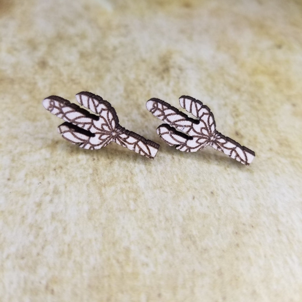Decorative Cactus Maple Wood Stud Earrings - Designodeal
