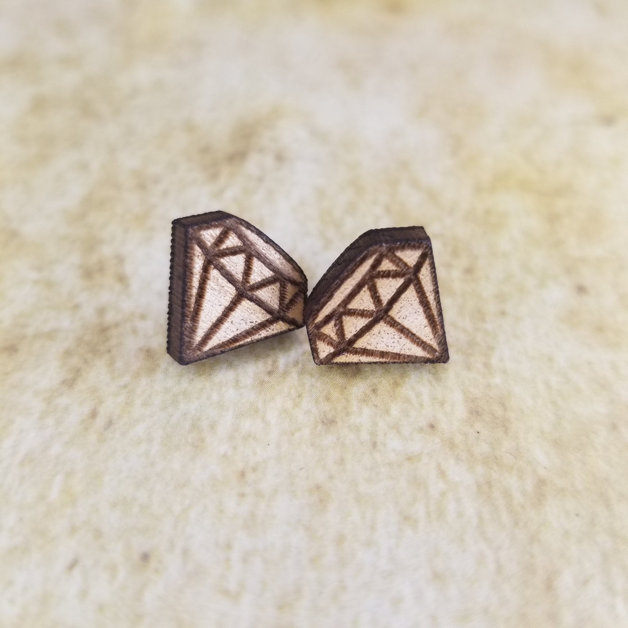 Diamond Maple Wood Stud Earrings - Designodeal