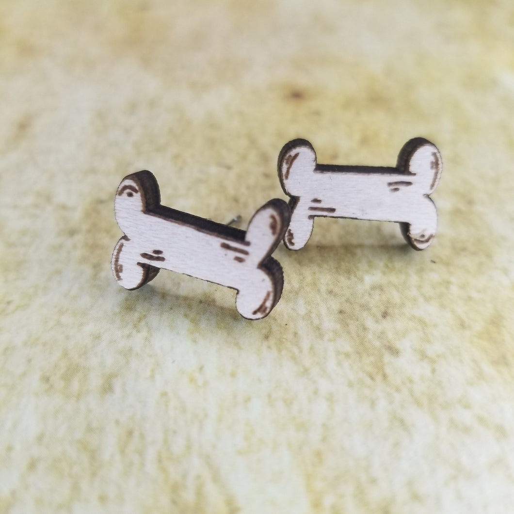 Dog Bone Maple Wood Stud Earrings - Designodeal