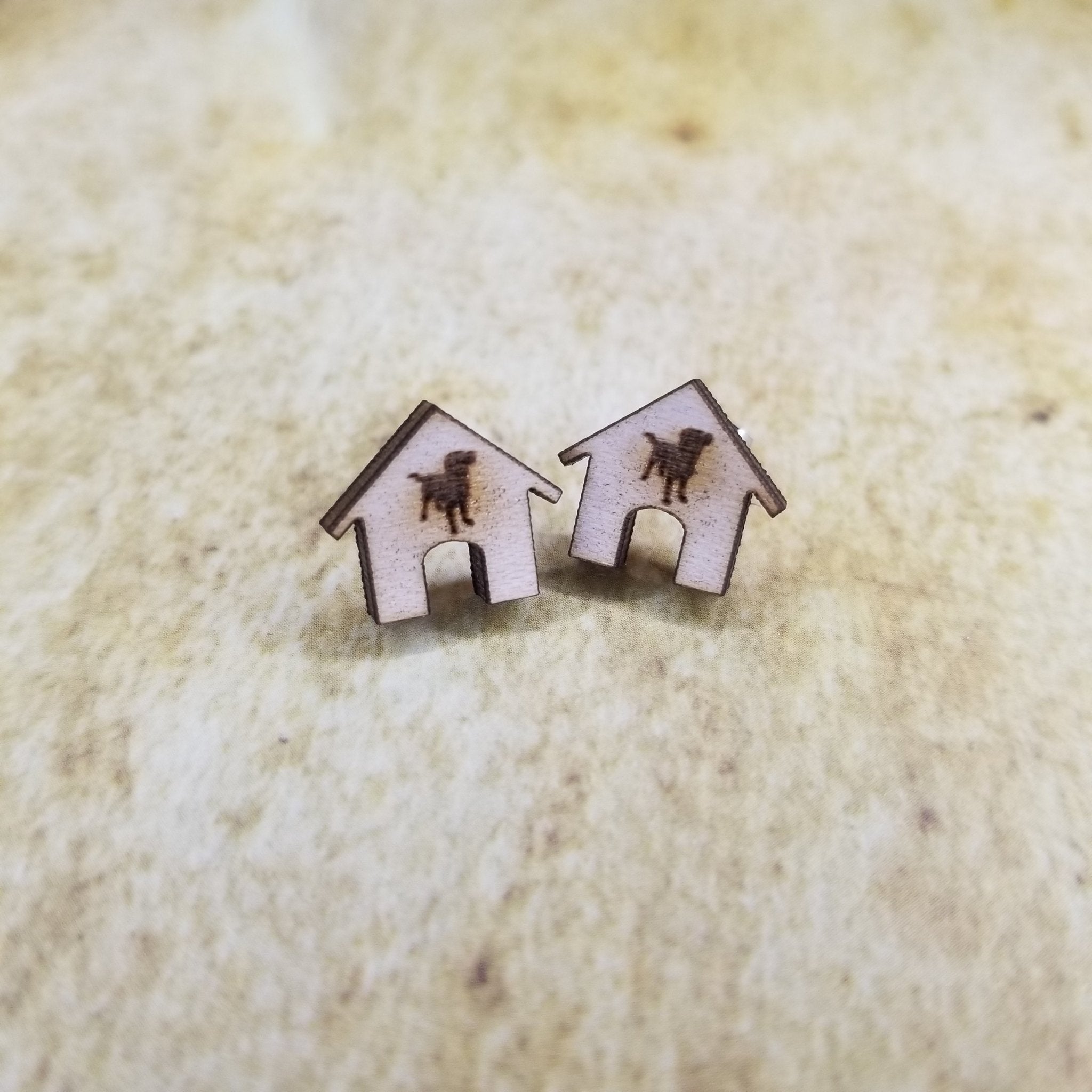 Dog House Maple Wood Stud Earrings - Designodeal