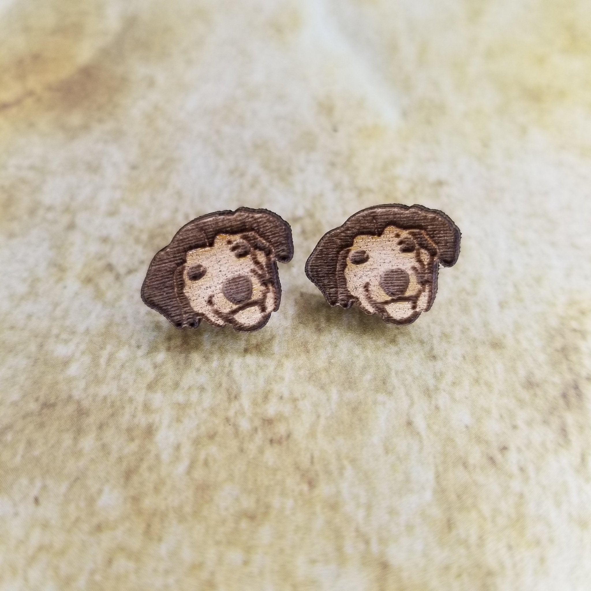 Dog Maple Wood Stud Earrings - Designodeal