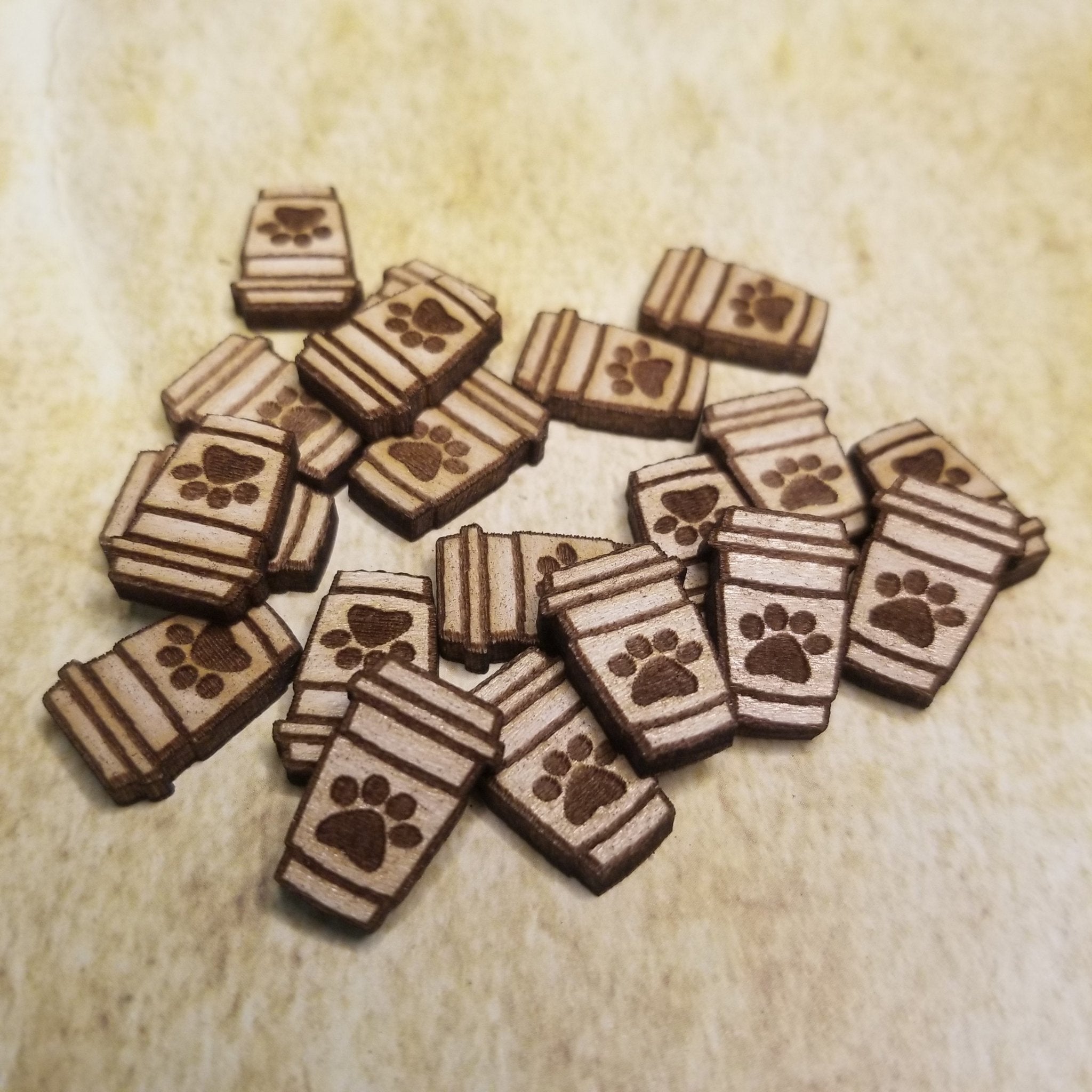 Dog Paw Print Coffee Cup Wood Stud Earring Blanks and Wood Confetti - Designodeal