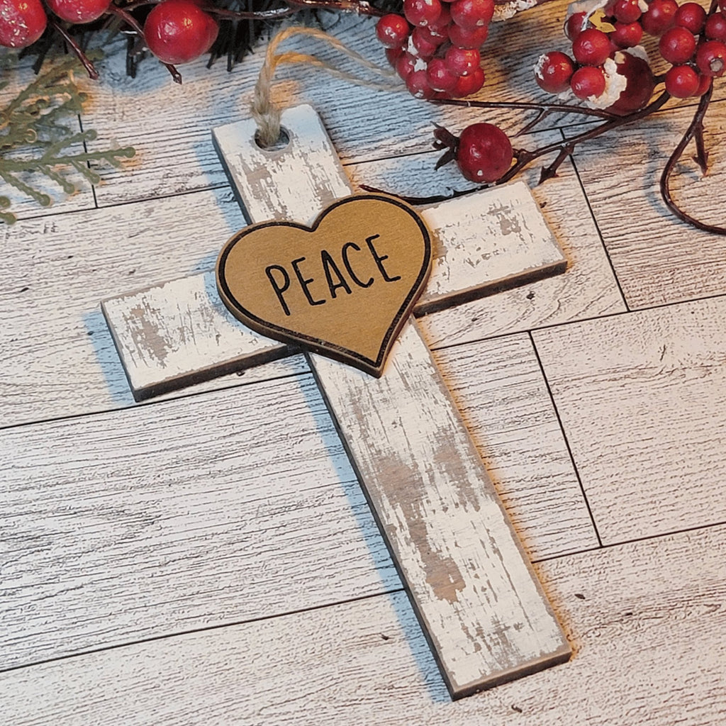Faith Hope Love Peace Cross with Heart Christmas Ornament - Designodeal
