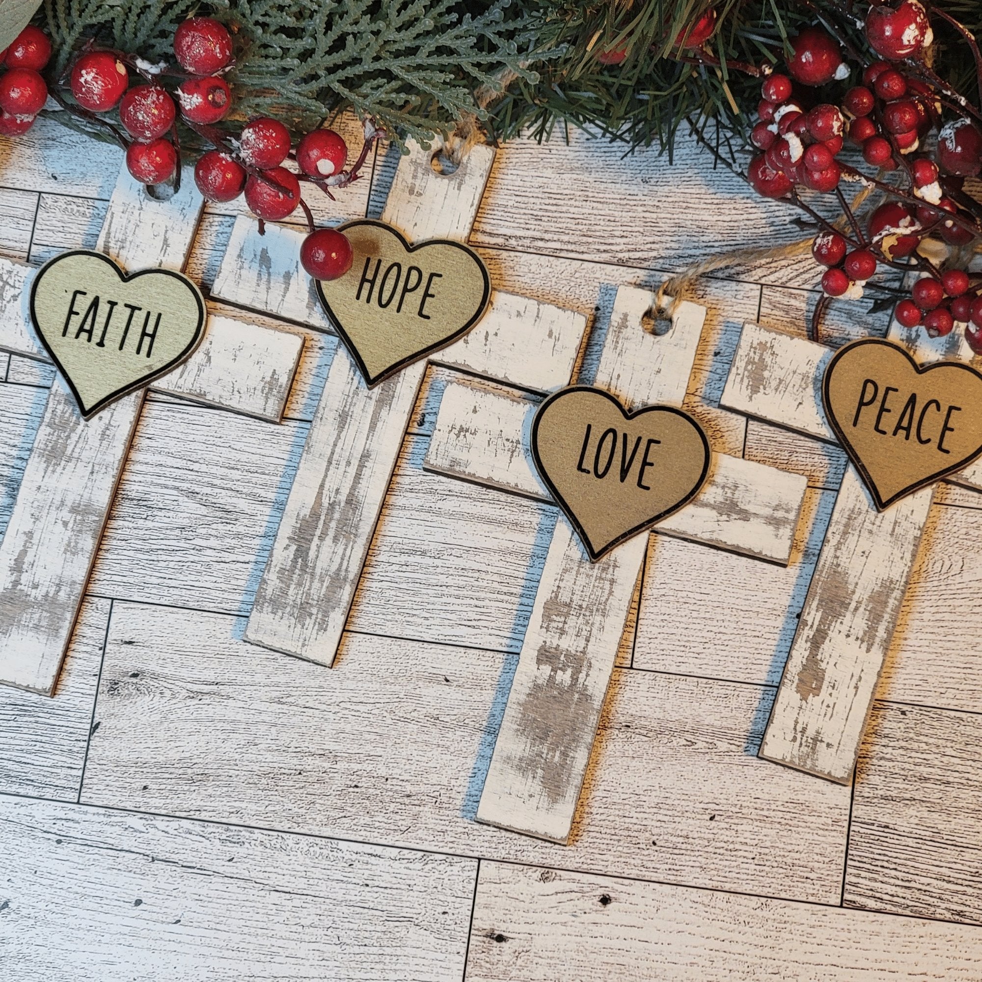 Faith Hope Love Peace Cross with Heart Christmas Ornament - Designodeal