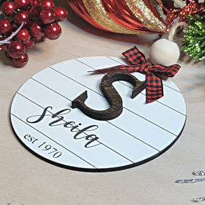 Farmhouse Shiplap Monogram Name Christmas Ornament - Designodeal