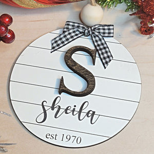 Farmhouse Shiplap Monogram Name Christmas Ornament - Designodeal