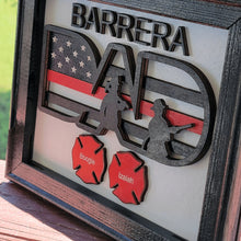 Load image into Gallery viewer, Fireman Dad Red Line American Flag Shadow Box Sign - Designodeal
