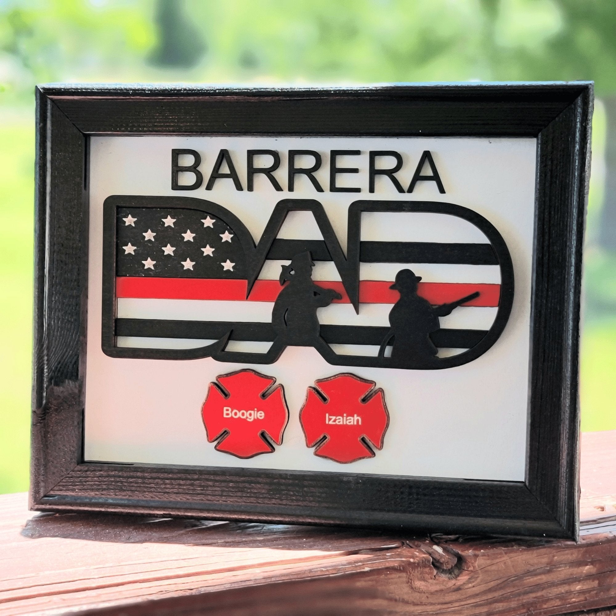 Fireman Dad Red Line American Flag Shadow Box Sign - Designodeal